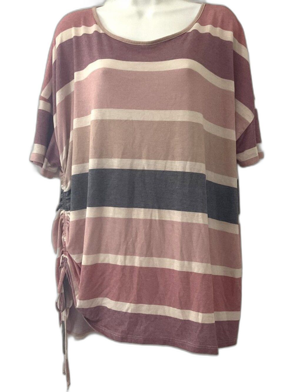 Joei & I Striped Side Cinch Top Plus Size 3X